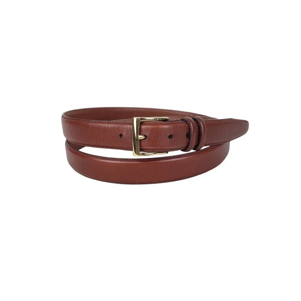 Arden Leather Co Brown Full Grain Cowhide Belt Gold Tone Brass Buckle Mens 50